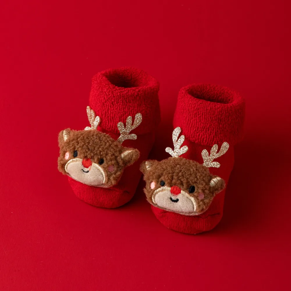 Soft Cotton Newborn Socks Red 0-3years Girls Boys Warm slippers Santa Claus Children Sock Autumn Winter