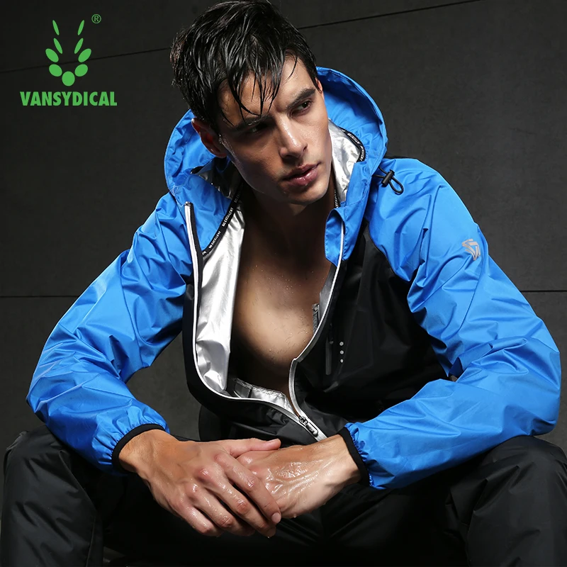 VANSYDICAL Gym Clothing Set Men Women Zipper Hooded Sportswear Running Fitness Training Weight Loss Sweating Sauna Sports Suit