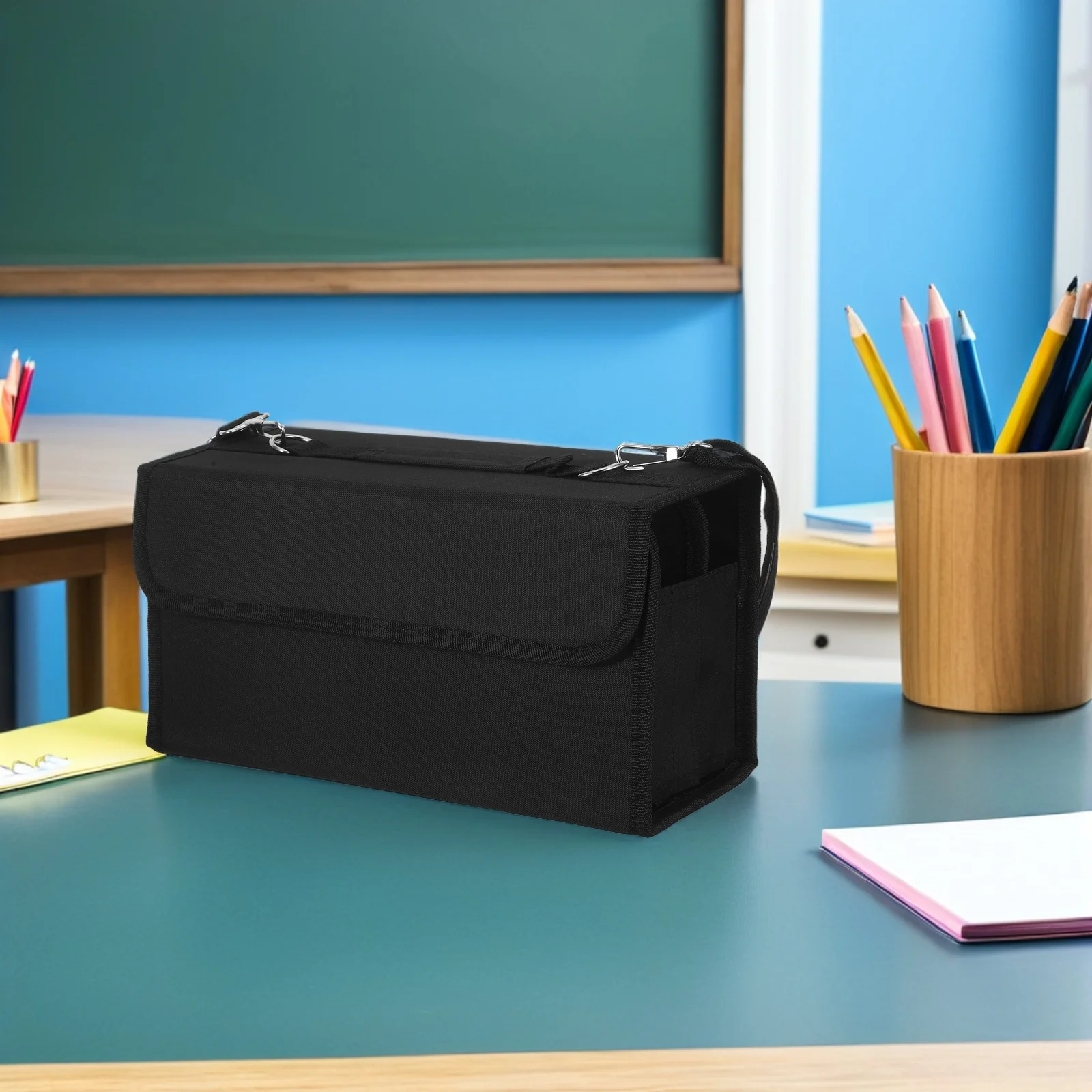 

Marker Storage Bag Black Portable Case Adjustable Shoulder Strap For Art Craft Office Supplies Organizer Pouch Student