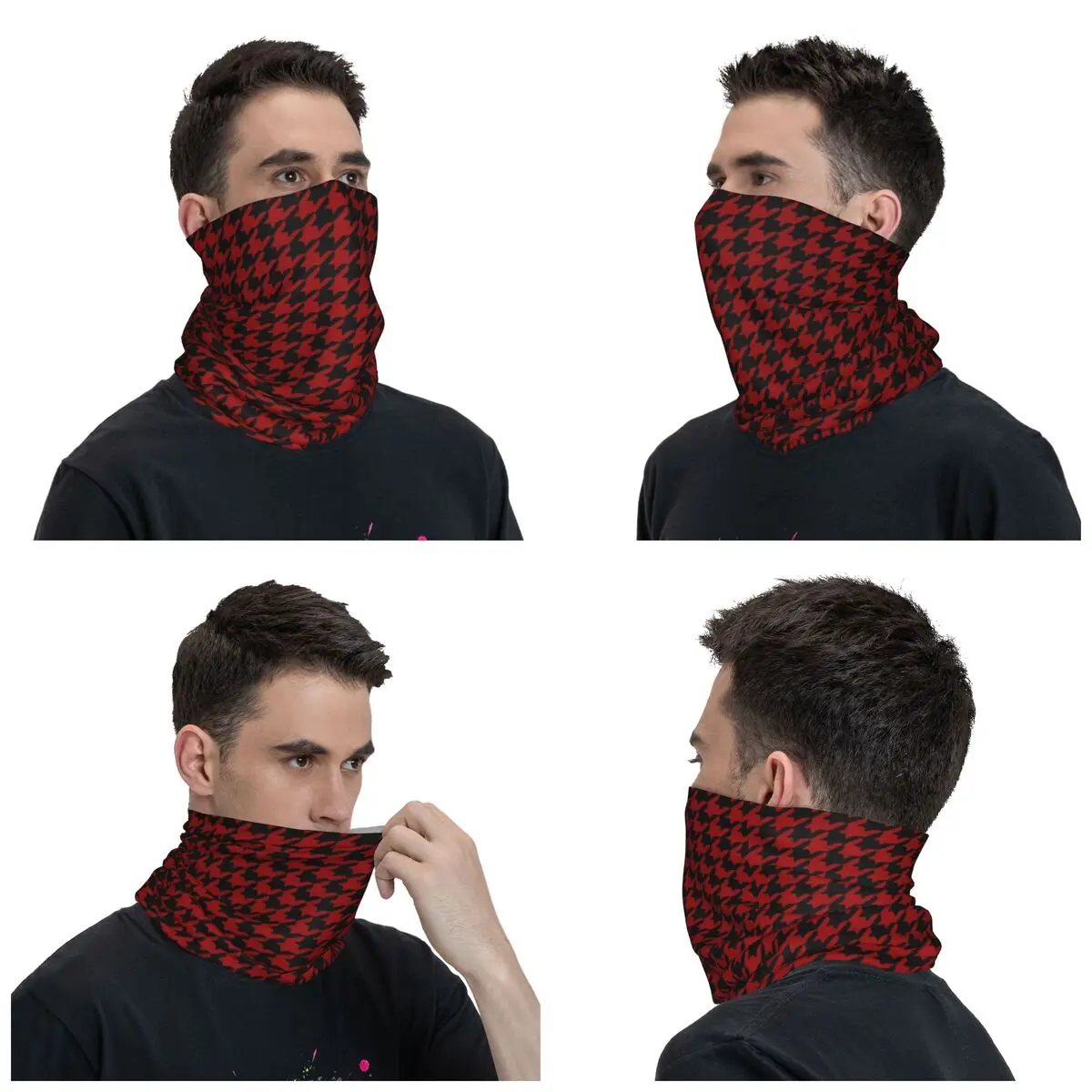 Burgundy Houndstooth Neck Gaiter Men Women UV Face Shield Winter Geometric Camouflage Pattern Bandana Scarf for Cycling
