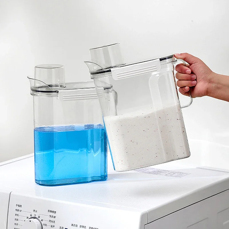 3 L Refillable Laundry Detergent Dispenser Empty Tank For Powder Softener Bleach Storage Container With Labels