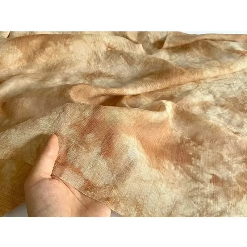 

Легкий кофейный миндаль, мягкая полупрозрачная шелковая сетка, льняная хлопчатобумажная ткань, натуральный краситель, батик, ханьфу, шифоновое платье, материал «сделай сам»