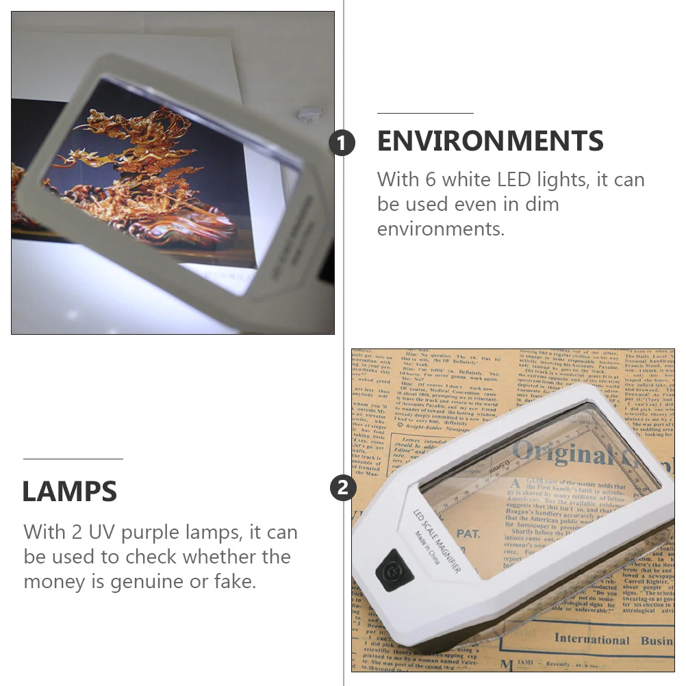 

1Pcs LED Scale Magnifier Magnifying Glass Reading Tool Uv Counterfeit Lightweight Portable with Long Life