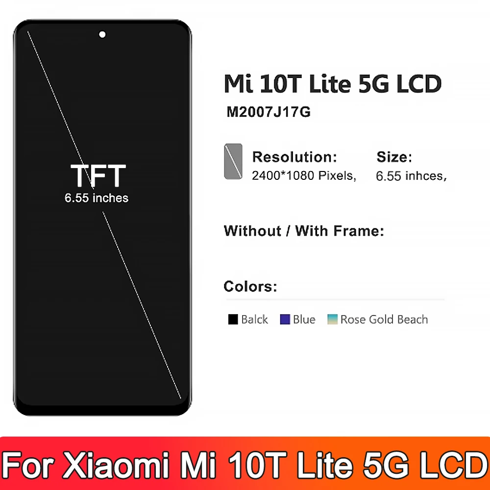 6.67\'\' LCD Mi 10T Lite 5G Screen Replacement, for Xiaomi Mi 10T Lite 5G M2007J17G LCD Display Touch Screen Digitizer with Frame