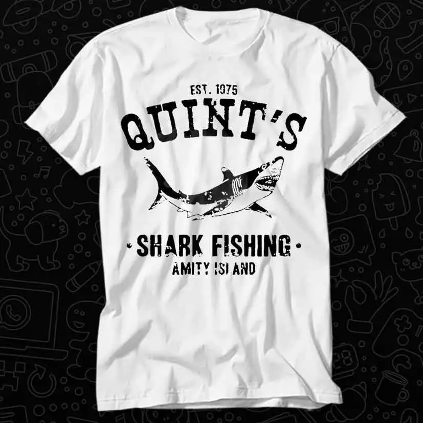 Amity Island 1975 Quint's Shark Fishing Jaws T Shirt For Top Adult Vintage Music Best Movie OZ331