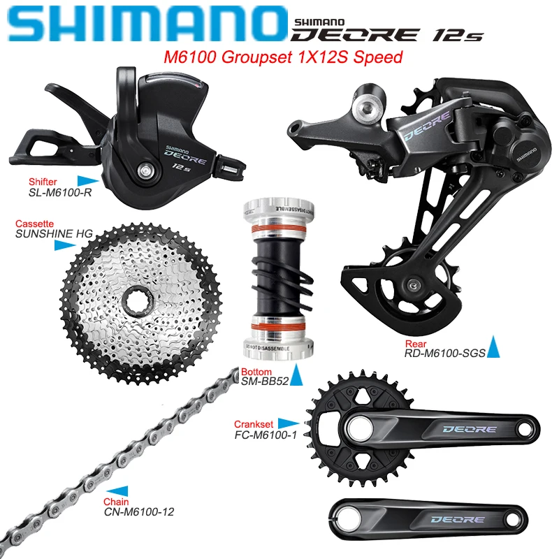 

Shimano Deore M6100 Complete Groupset 1X12S 12v FC-M6100 Crankset CN-M6100 Chain RD-M6100 Rear Derailleurs Kit for MTB Bike