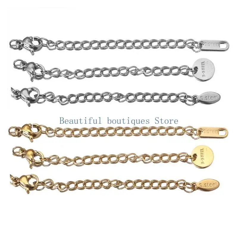 وصلات سلسلة U4LF للقلادة والسوار سلسلة ذيل محمولة 5 سم وصلة موسع من الفولاذ المقاوم للصدأ للقلادة والسوار