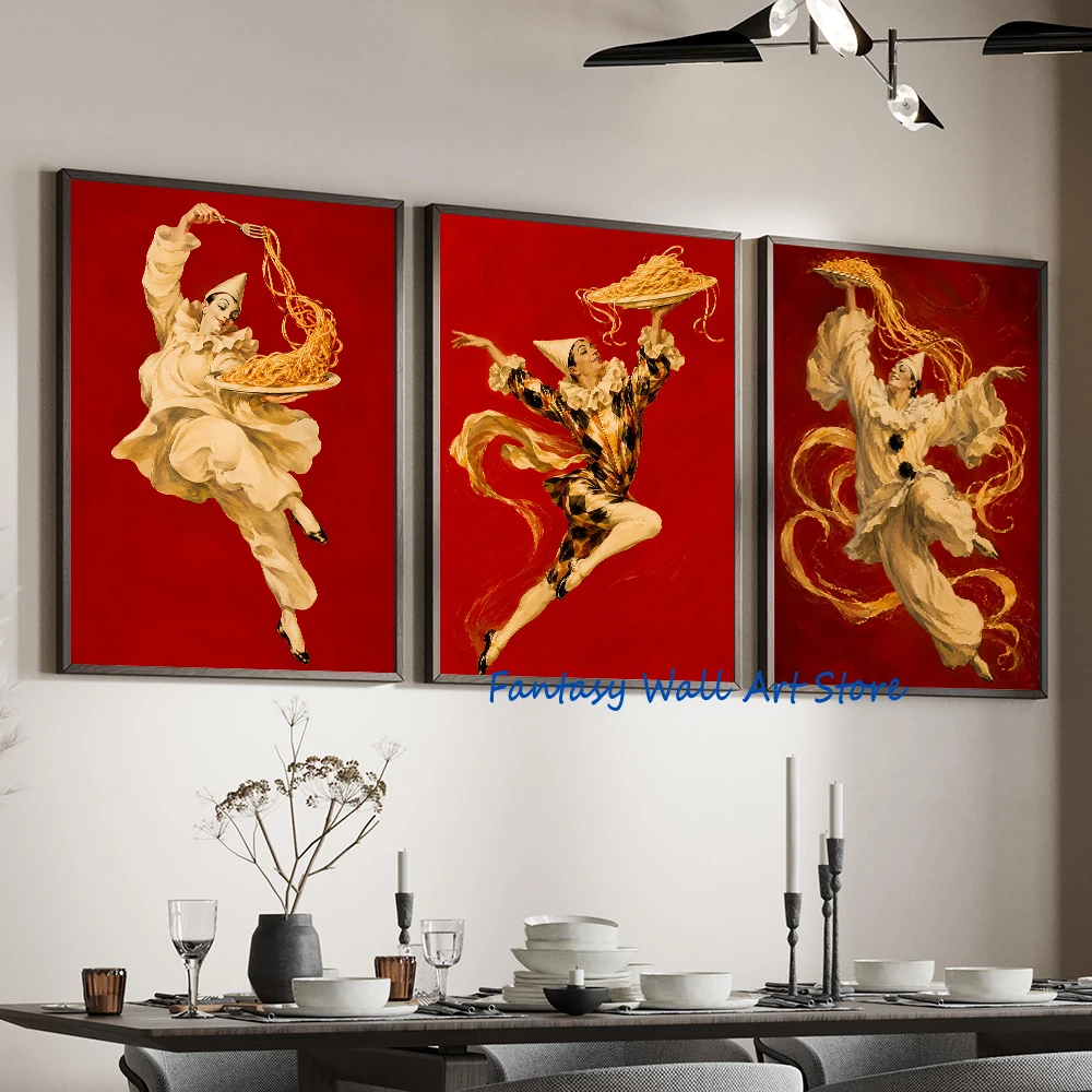 Pierrot Serving Spaghetti Classic Fine Art Painting Vintage Ad Noodles Spaghetti Poster Canvas Painting Wall Pictures Home Decor