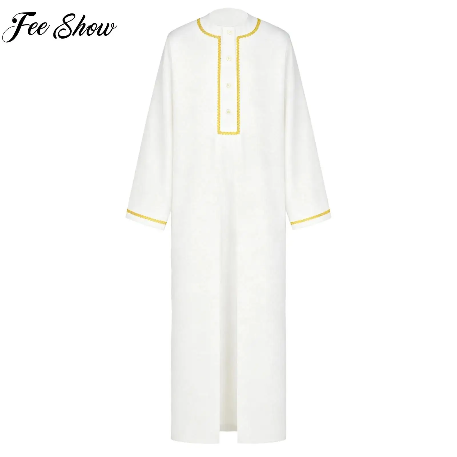 Kids Boys Jacquard Muslim Robe Choir Church Costume Kaftan Long Dresses Long Sleeve Split Arabic Thobe for Halloween Theme Party