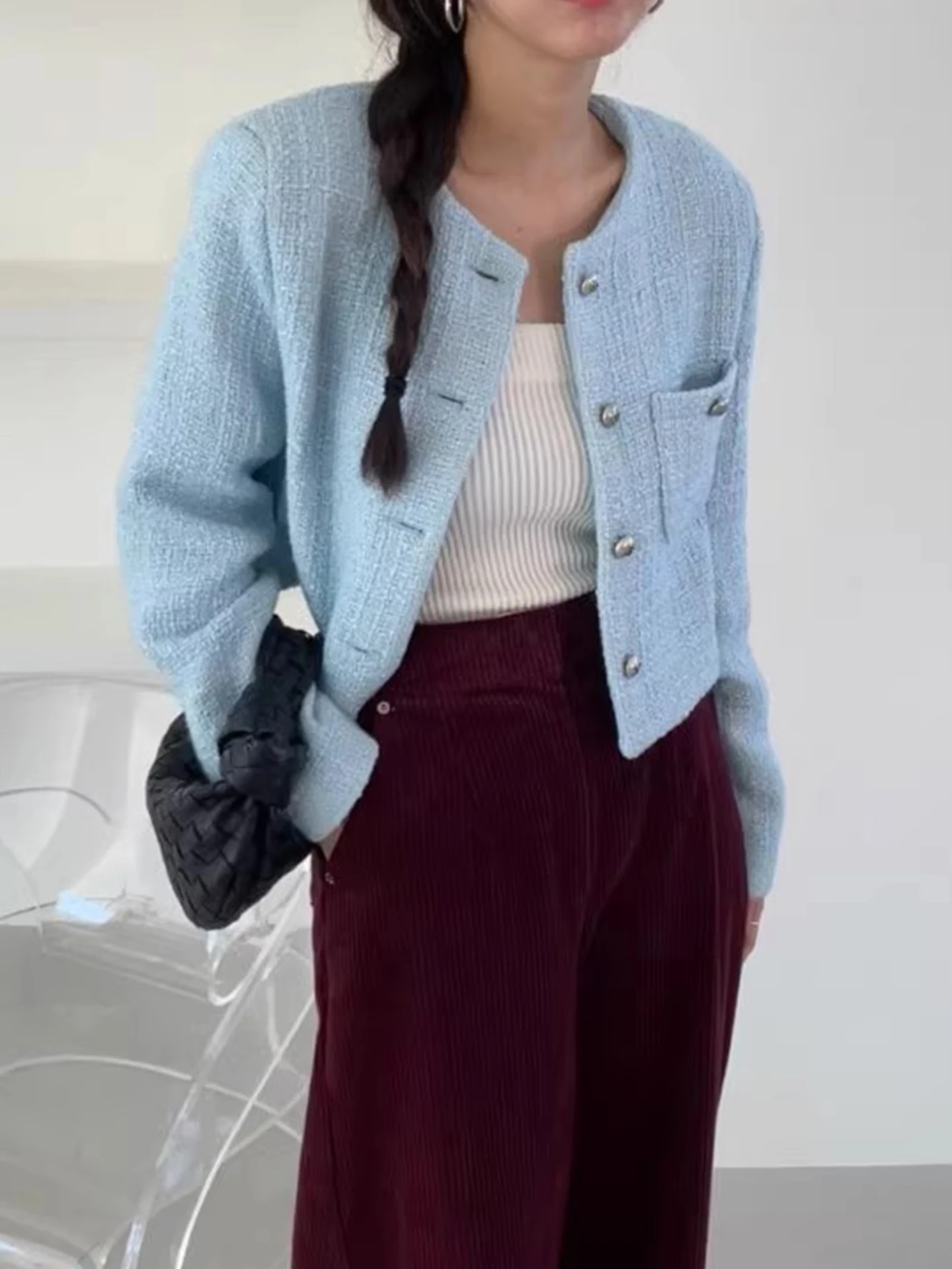 

Шикарный осенний новый свободный крой на одной пуговице Long Sve Coarse Weave или Jaet, женский модный корейский свободный крой