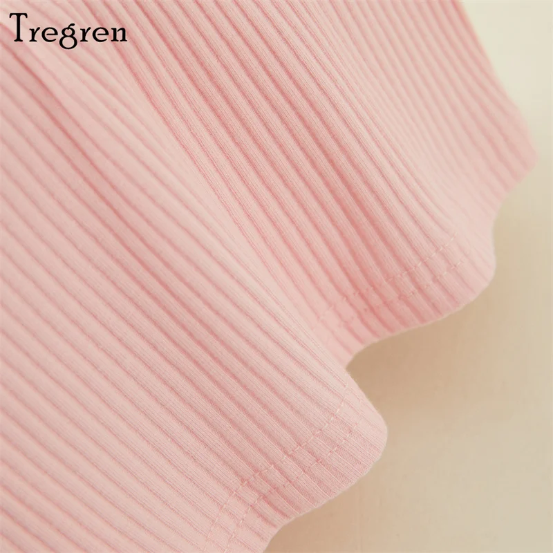 Tregren 2-8 세 여름 여아 조끼, 유아 달콤한 스타일, 단색 경사 어깨 민소매 캐주얼 짧은 상의