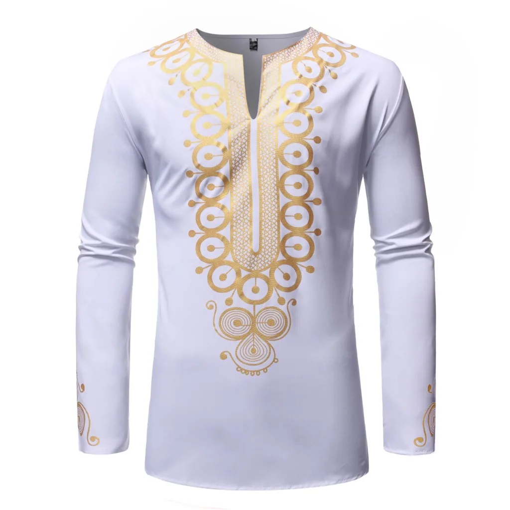 Camicia longline tribale africana Dashiki Nuovissima camicia slim a maniche lunghe con colletto alla coreana Camicia da uomo Abbigliamento islamico Camisa musulmana