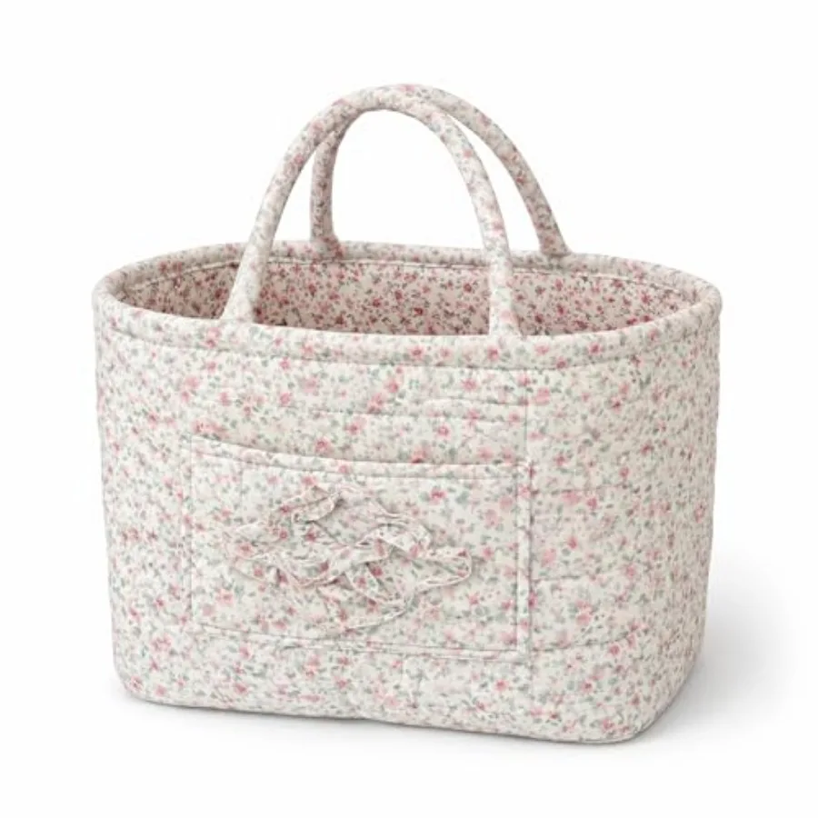 Car Storage Basket, Quilted Fabric Storage Baskets with Handles, Quilted Laundry Basket Boho Floral Print Organizer Bin, Foldab