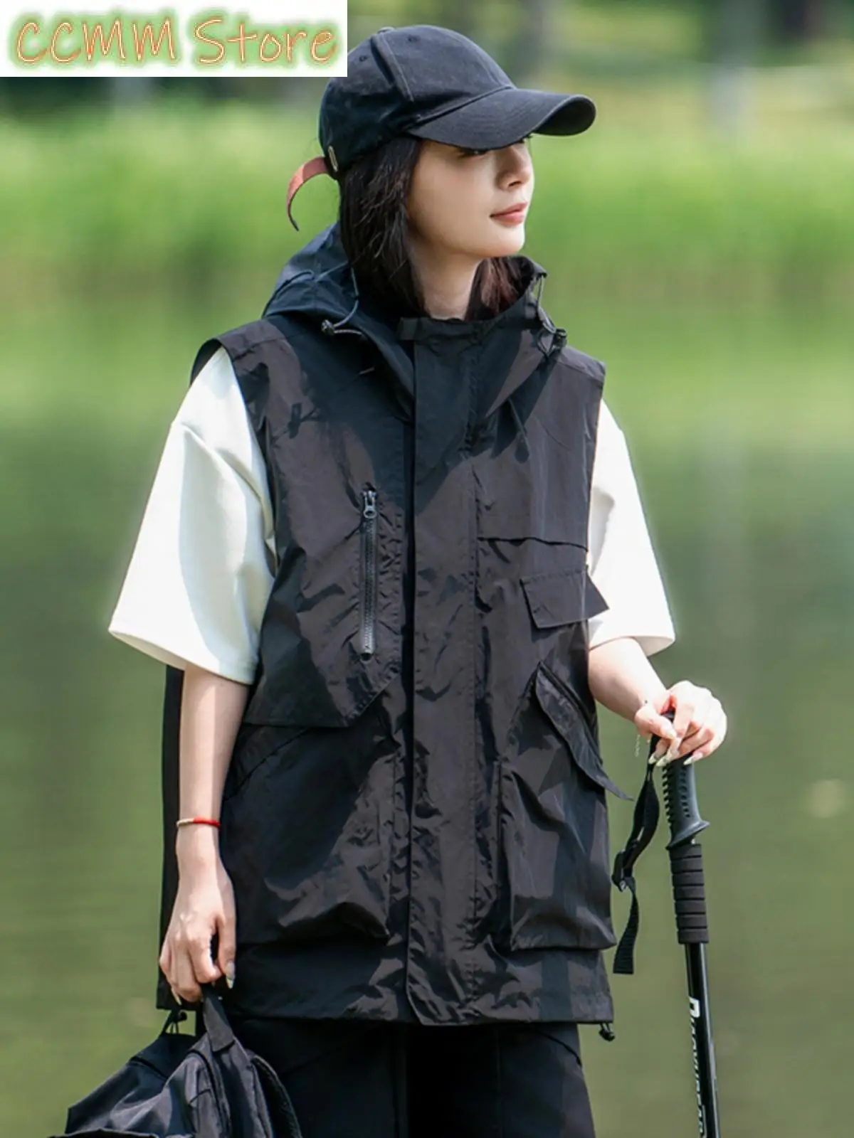 Outdoor Workwear Vest Men's Women's Thin Breathable Multi-ket Mountain Climbing Outerwear Street Sle Zipper Closure Soli...