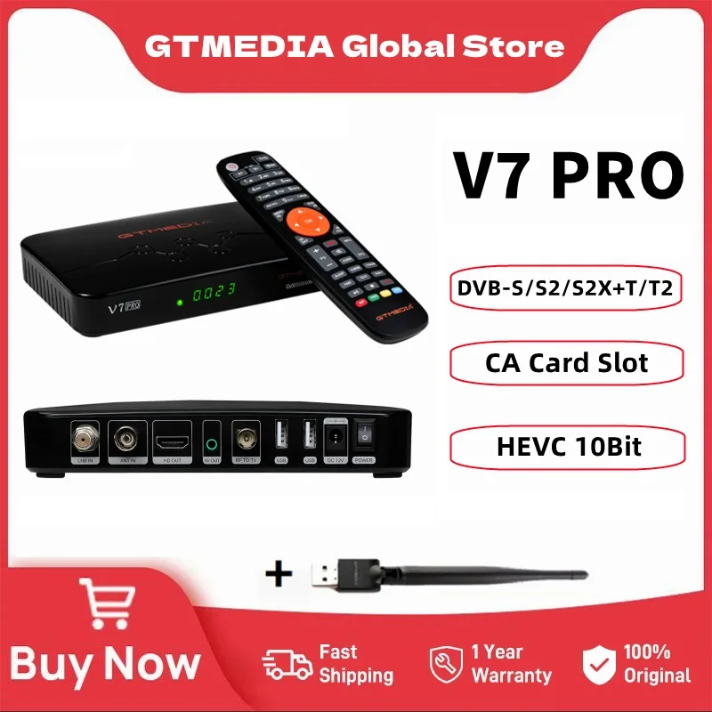 GTMEDIA V7 Pro Digitaler Satelliten-TV-Receiver DVB-S/S2/S2X+T/T2 TV-Box VCM/ACM/Multi-stream/T2MI, mehrere Räume mit CA-Kartenleser