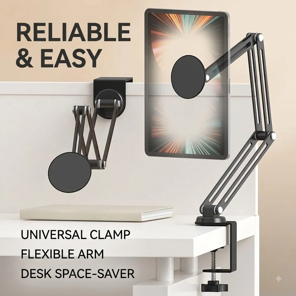 Magnetic Clamp Tablet Stand Flexible Metal Arm 360° Rotation Desktop Partition Holder For Ipad Phone Office Study Live Stream