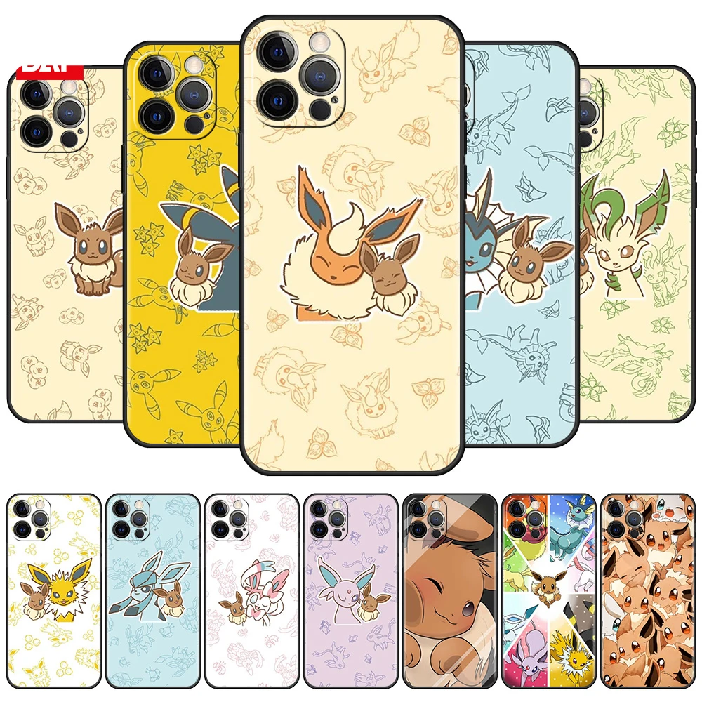 Case For Apple iPhone 13 12 15 Pro Max 11 XR SE 2022 7 8 Plus Phone Cover X Xs 6S 6 14 Soft Silicone Shell Anime Pokemon Eevee