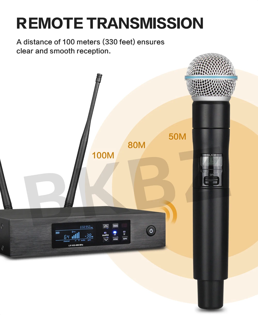 QLXD-B58a 500MHz/600MHz micrófono inalámbrico profesional UHF puesta en escena Karaoke canto micrófono de mano