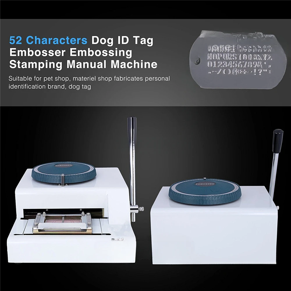 Dog Tag Embosser Machine 52Code Characters Steel Embossing Machines Manual Stainless Steel Card Name Embossed Engraving Printing