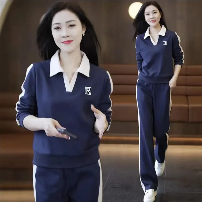 

Casual Sport Two-Piece Set Long Sve Cotton Pants Zipper Stand Collar Winter Collection Faionable Women's Sportswear