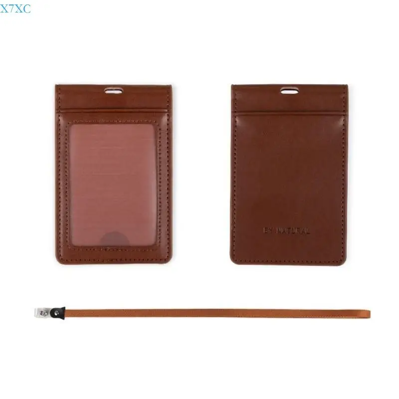 

X7XC Card Holder with Neck Lanyard Badge Holder PU Leather Card Holder