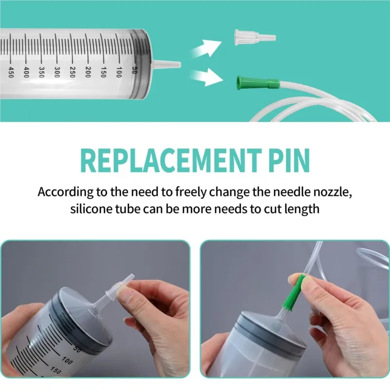Plastic Syringe Ink-filling Needle Glue Dispenser 100ml-550ml Large-capacity Syringe Pump with 1m Hose for Washing Pumping Tool