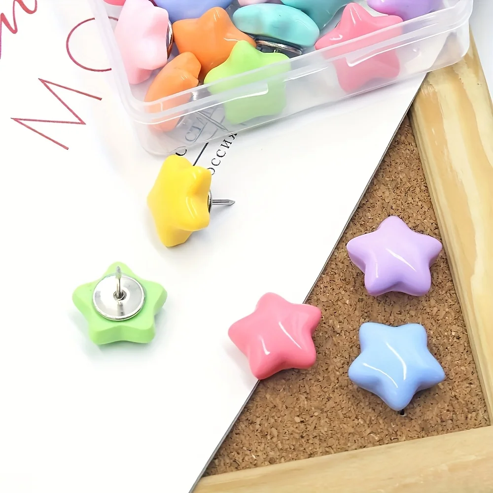 Vibrant Star-Shaped Push Pins, for Use on Cork Boards, Photo Displays, Bulletin Boards, Ideal for Office, School, Organization