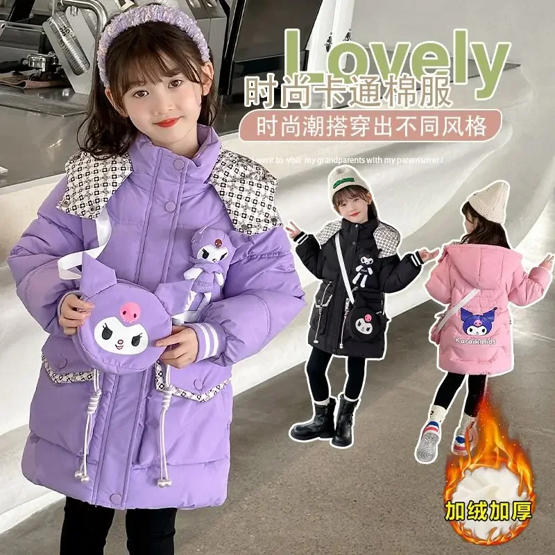 

Kuromi Anime Kawaii Sanrio Ins Long Sleeve Jacket Cute Cartoon Children Fashion Cashmere Coat Send Bag Lovely Ins Gifts for Kids