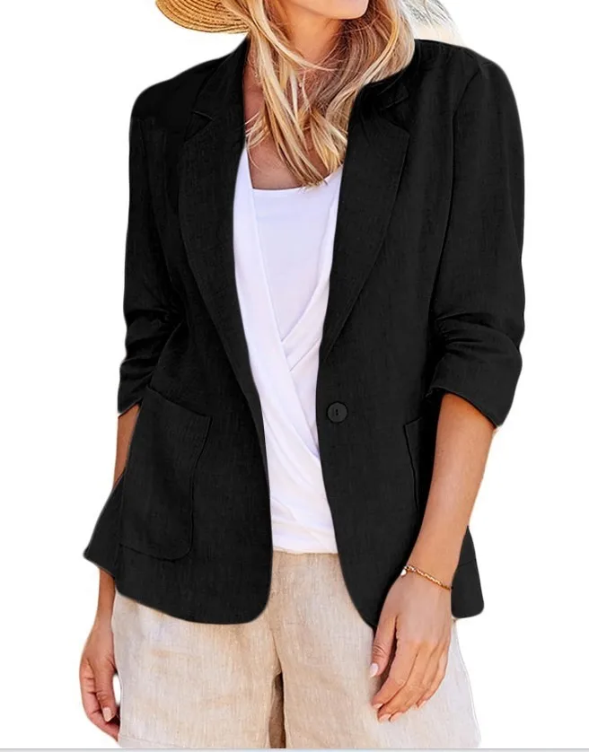 Spring and Summer Women's Blazer Long Sleeve Black Coat Commuter Office Pink Top Professional Slim Suit Collar Elegant Jacket