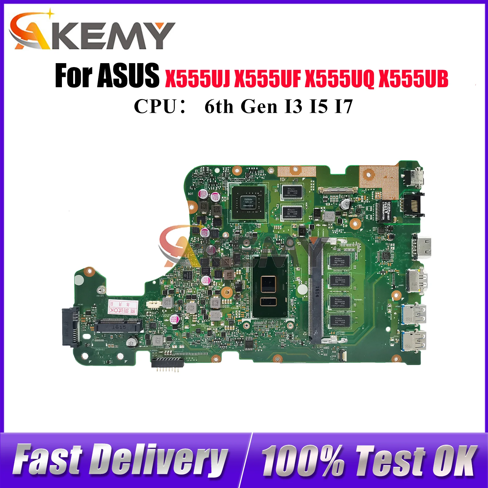 

X555UJ Laptop Motherboard For ASUS VivoBook A555U X555U X555UB F555U X555UF K555U X555UQ X555UJ FL5800U Mainboard I3 I5 I7 CPU