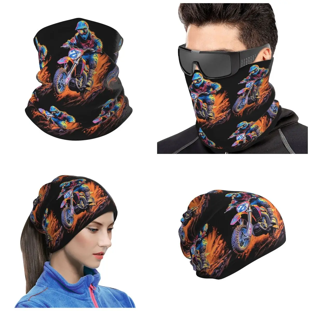 Motocross Dirt Bike In Action Bandana Neck Cover Printed Wrap Scarf Multifunction Headband Unisex Adult Windproof