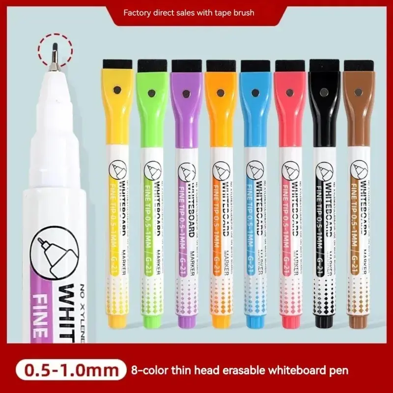 8/16 Stück magnetische, trocken abwischbare Whiteboard-Marker mit extra feiner Spitze, 0,5 mm, löschbare farbige Stifte, Büro, Schule, Schreibwaren