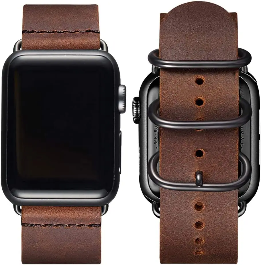 Handmade Vintage Genuine Leather Watchband for Apple Watch Ultra 8 7 6 SE 5 4 Band 49mm Retro Pull-Up Skin 3 Ring Buckle Strap