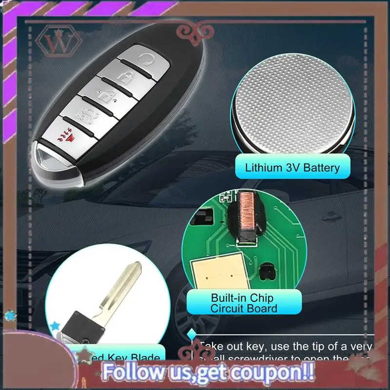 

A57E-1 Piece Keyless Entry Remote Key Fob Black ABS For Nissan Altima Maxima Infiniti Q50 Q60 KR5S180144014 S180144310 5 Buttons