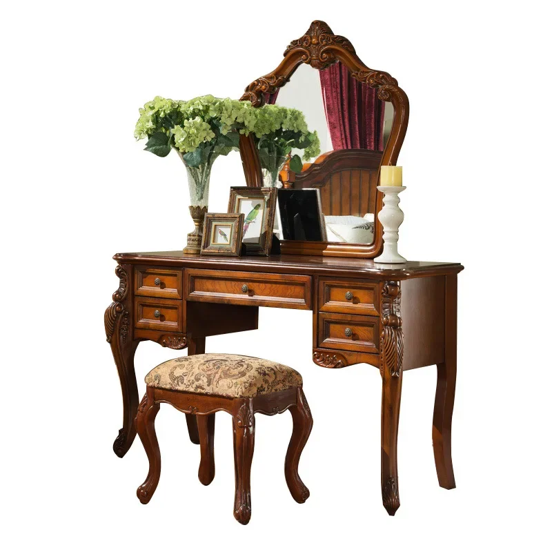 American solid wood dresser retro makeup table bedroom desk storage cabinet integrated European small apartment carved furniture