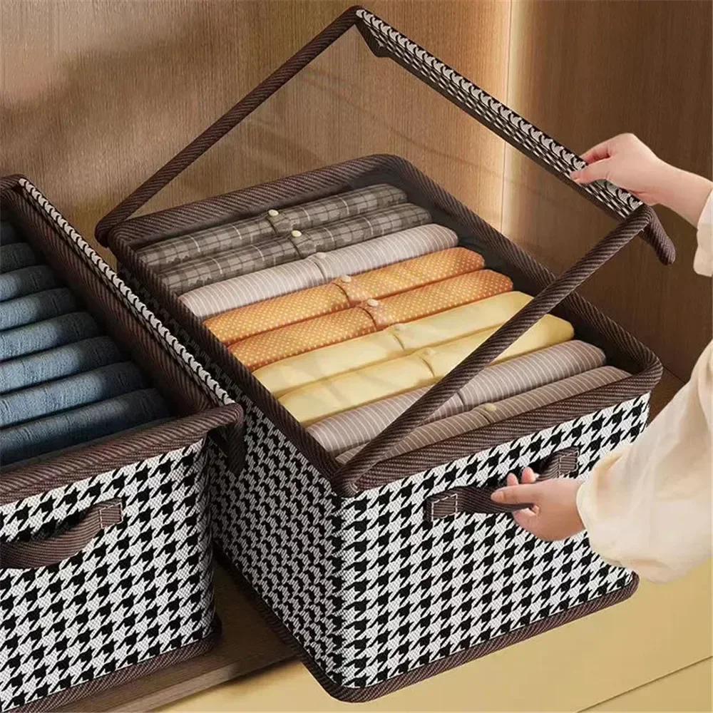 Clothes Storage Box with Lid Steel Frame,Dust Pants Storage Basket,Load-bearing Not Deformed Large-capacity Foldable Storage Box