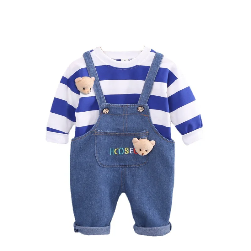 

New Autumn Baby Clothes Suit Children Boys Striped T-Shirt Overalls 2Pcs/Sets Kids Girls Clothing Infant Costume Toddler Outfits
