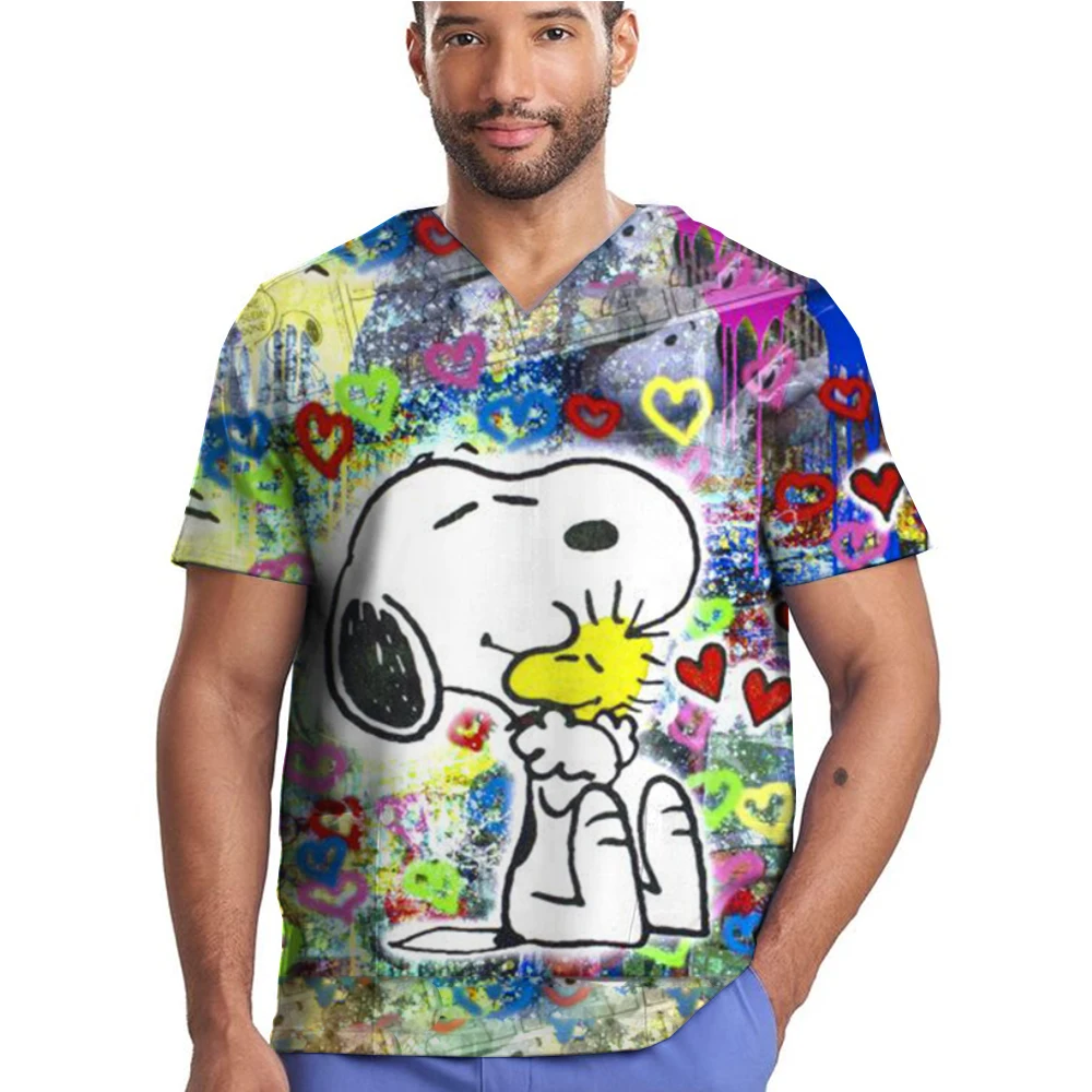 

Клиническая униформа женская Snoopy, модная, с v-образным вырезом, стоматологическая, медицинская, комфортная, с короткими рукавами, накладным карманом, униформа медсестры, женская