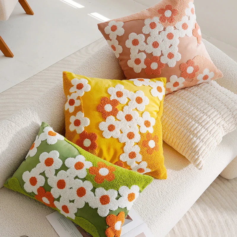 Blumen-Überwurf, bestickte Kissenbezüge, quadratisch, einfach, Sofa-Kissenbezüge, zum Stempeln der Taille, Kissenbezug für Zuhause, Bettdekoration, 45 x 45 cm, 30 x 50 cm – Detail 11