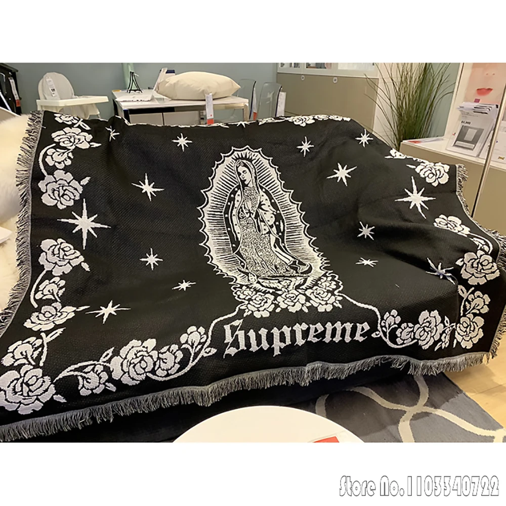 Super Virgin Mary Black Red Personality Tapestry Blanket 130x160cm Office Air Conditioning Nap Blankets Living Room Sofa Bed