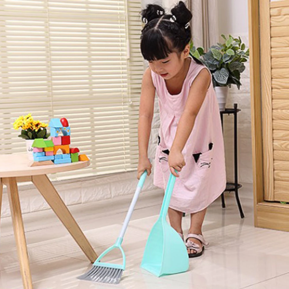 مجموعة مكنسة صغيرة أدوات تنظيف الأطفال باللون الأخضر النعناعي للأطفال التظاهر اللعب كنس التدبير المنزلي مساعد الوالدين والطفل