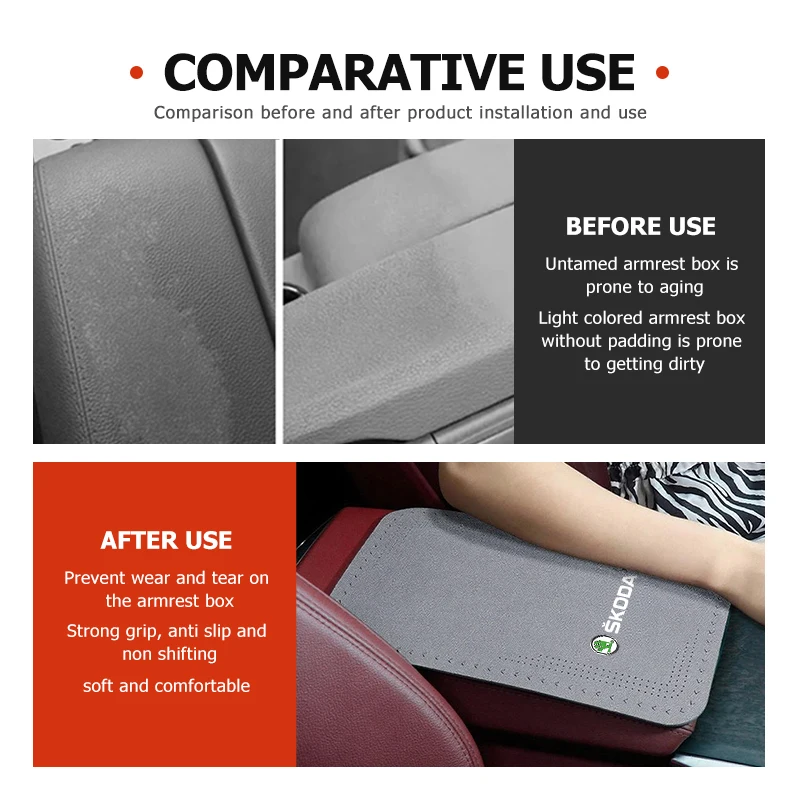For Skoda Car Center Console Pad Universal Armrest Cushion Protector Accessories Octavia A5 A7 RS Fabia Superb Rapid Karoq view 5