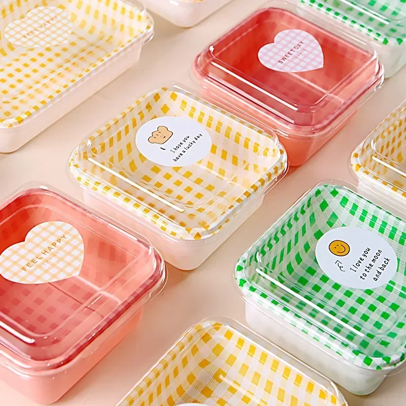 10Pcs INS Small Fresh Color Plaid Disposable Lid Bento Box Girls Picnic Sandwich Cake Fruit Packing Box Stall Food Containers