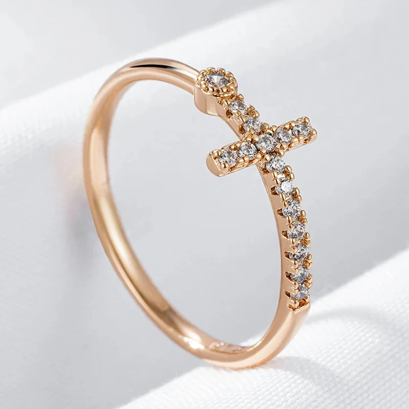 Wbmqda Cross Ring For Women 585 Rose Gold Color With Natural Zircon High Quality Daily Jewelry