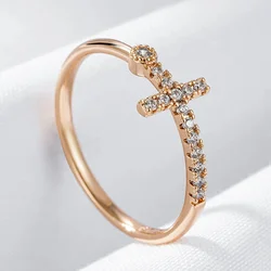 Wbmqda Cross Ring For Women 585 Rose Gold Color With Natural Zircon High Quality Daily Jewelry