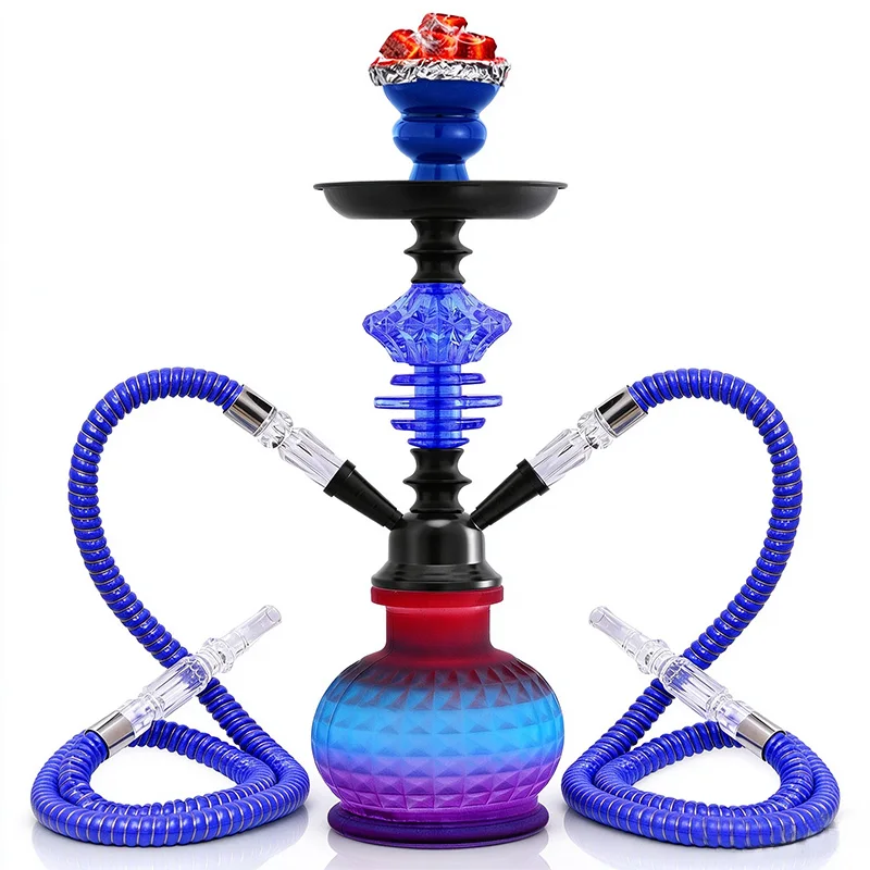 14 Inch 1&2 Hose Hookah Complete Set Gradient Diamond Glass Shisha Narguile Chicha Cachimba Water Pipe Kit For Party Bar Home