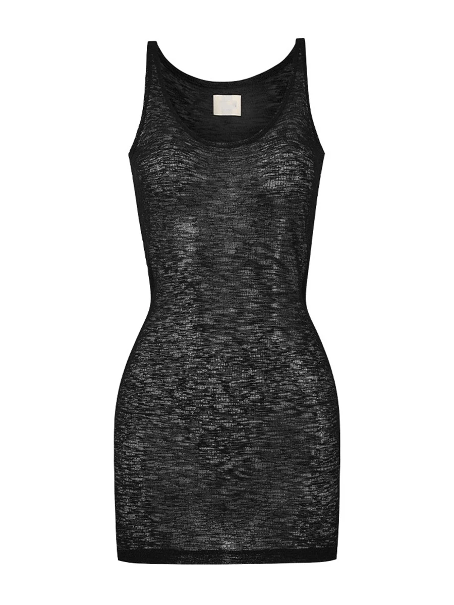 TWOTWINSTYLE ผ้าบางเฉียบประกบพับแฟชั่นชุดผู้หญิงคอกลมแขนยาวชุดกลวงออกเสื้อผ้าหญิงใหม่