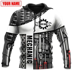 Personalisierter Name Mechanic 3D All Over Bedruckter Herren Hoodie Unisex Kapuzenpullover Streetwear Casual Reißverschluss Hoodies DK506