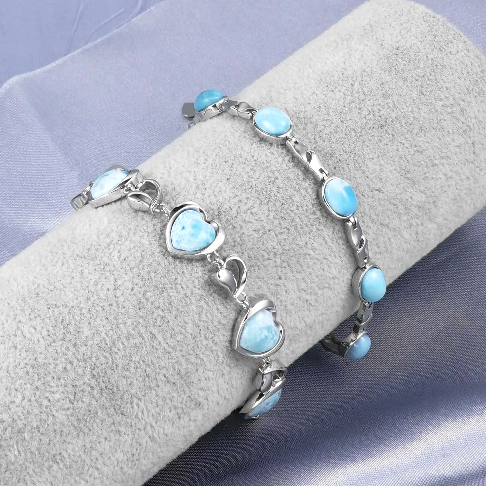 أساور لاريمار عصرية على شكل قلب من JieLing للنساء، مجوهرات أنيقة مطلية بالروديوم، أساور ساحرة فاخرة هدية #5