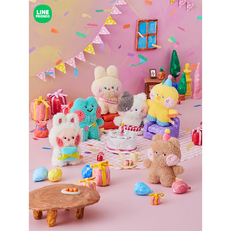 Line Friends Kawaii Bnini Selini Mininislow Series Plush Dolls Anime Brown Bear Cony Choco Cartoon Plushie Ornaments Toys Gifts